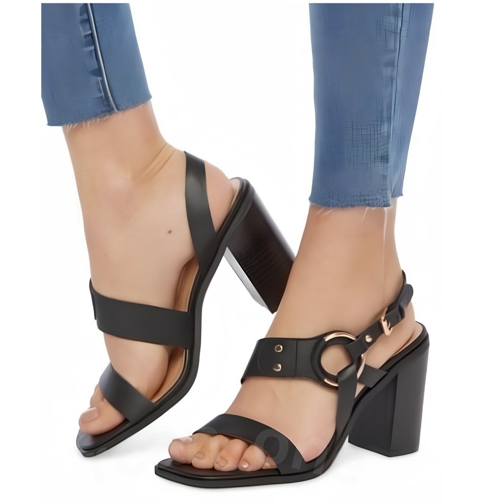 JustFab Women's KAIA Strappy Block Heeled Sandals Black Size 8 NWOB